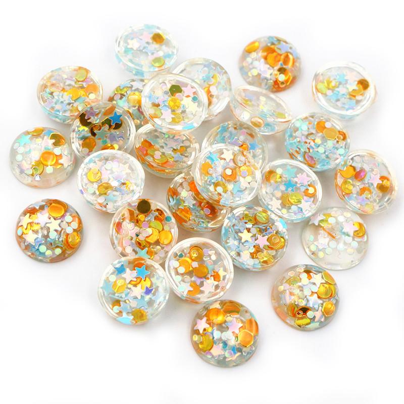 

40pcs 12mm Mix Colors Star Round Moon Style Flat Back Resin Cabochon For Bracelet Earrings Accessories