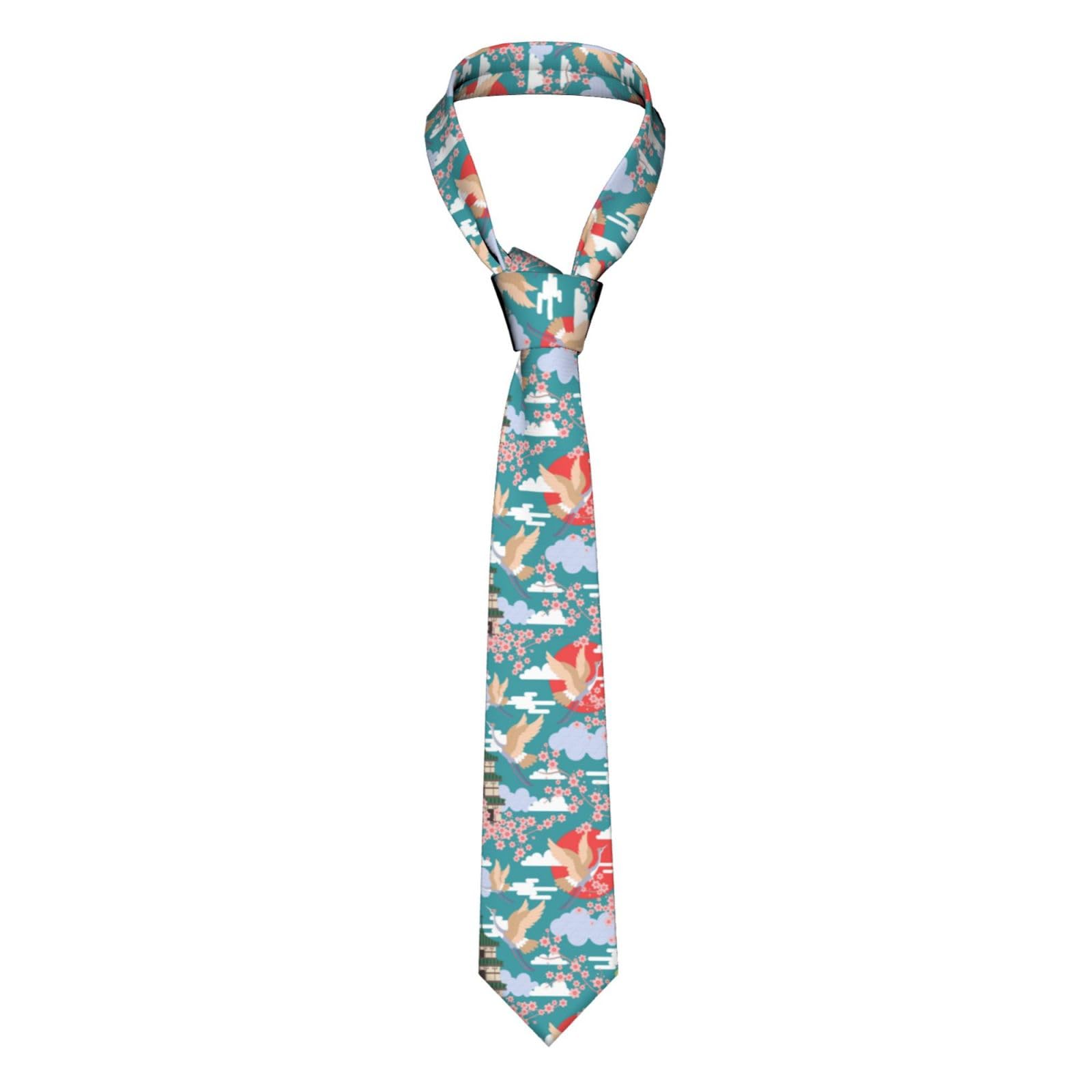 

[Chioee] Business Necktie, Japanese Style, Crane and Cherry Blossom Pattern, Cute, Stylish, Popular, Easy to Tie, Washable, Cool Biz Style,