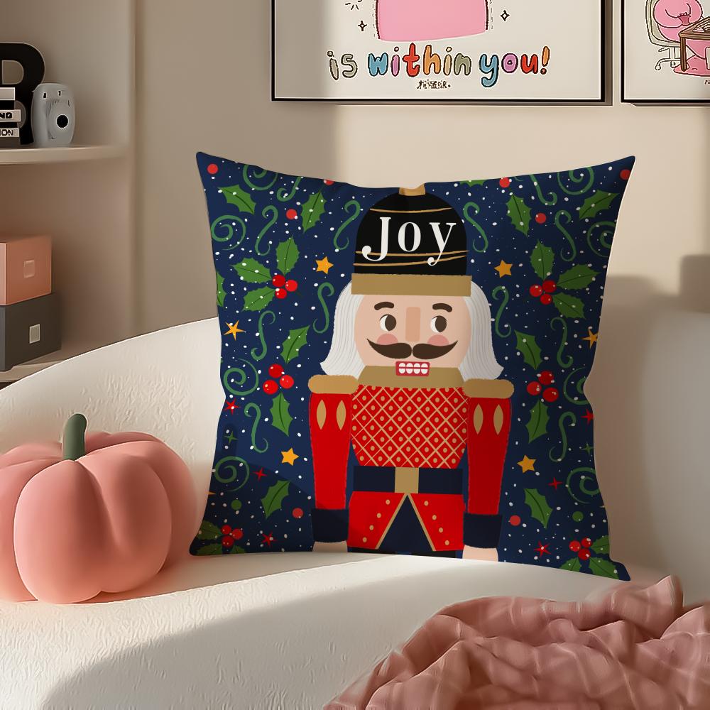 Festive Classic Nordic Toy NNutcracker Cushion Cover Pillowcase Short Plush Invisible Zipper Room Sofa Cushion Cover