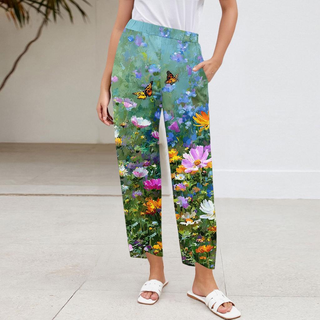 Women's Pants  With Pockets Casual Trousers Pants For Women Summer Casual Wide Leg Elastic Waist Pants With Pockets