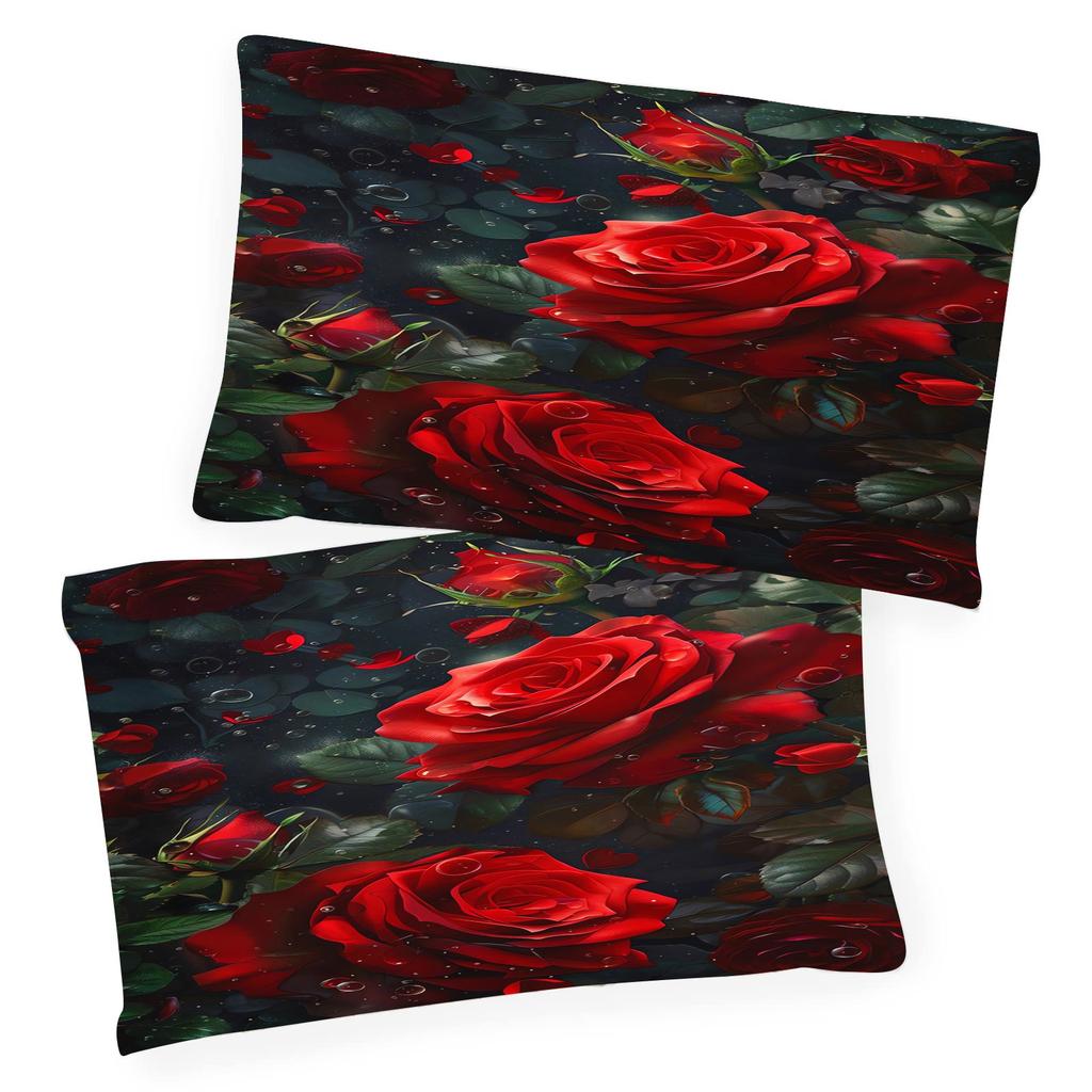 3D Red Rose Water Drop Duvet Cover Set Dark Floral Print Bedding Quilt Cover With Pillowcases Single Full Queen King Bedroom