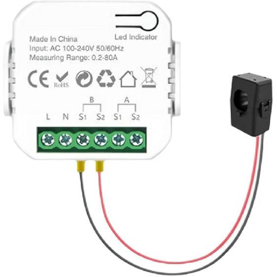 

Умный одно-/двухканальный счетчик электроэнергии WiFi с зуммером и приложением-сигнализацией, настраиваемый порог 1/2 Clamp 80A - двунаправленный, управление через приложение Smart Life Single Channel