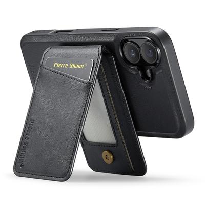 FIERRE SHANN 025 Style For iPhone 16 Case Leather+TPU Detachable Card Slots Phone Cover