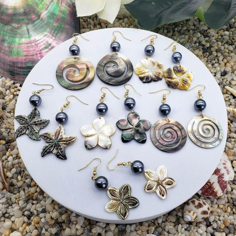 Black Natural Shell Earring Handmade Pearls Beads Pendant Earwears Ear Ornaments Charming Ear Hangers for Women Girl