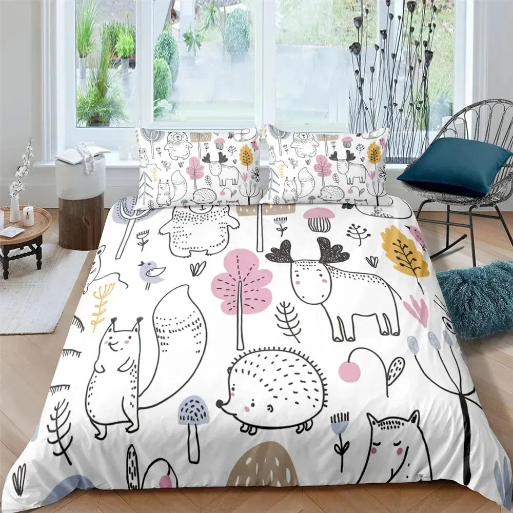 Nordic Bed Cover Duvet Cover King Queen Cartoon Animal Bedding Set Double Twin Full Queen King Adult Kids Bedclothes Quilt Cover