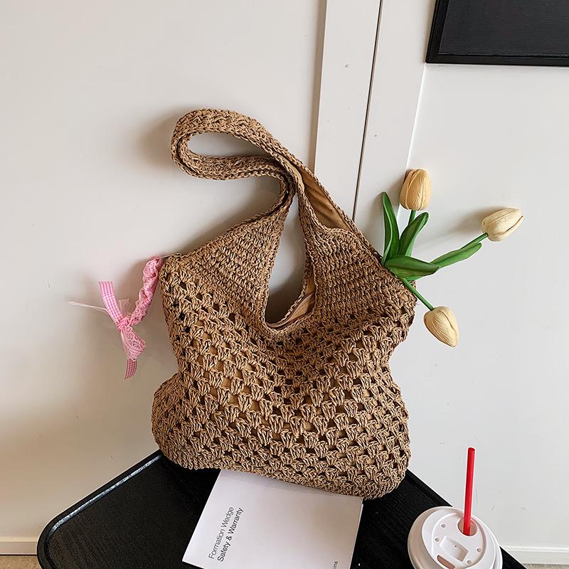 Large Capacity Woven Bag Women's 2025 New Summer Seaside Straw Bag Versatile Shoulder Tote Bag