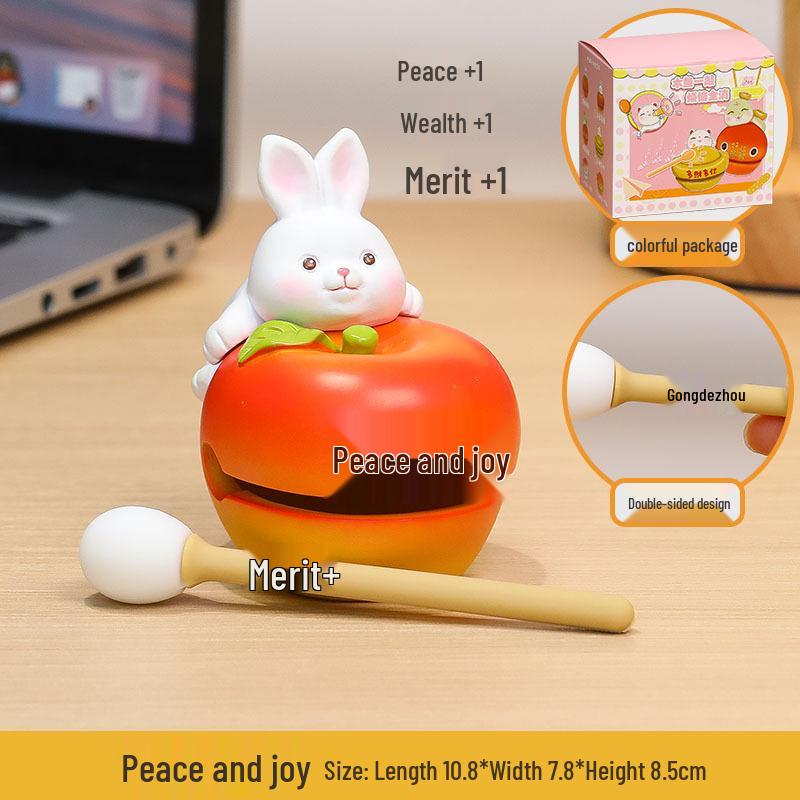 Cartoon Knock Knock Wooden Fish Ornament - Cute Granule Lucky Cat Decoration for Office
