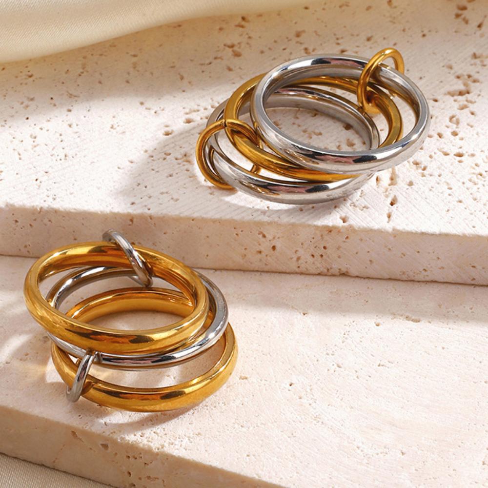 Stainless Steel Plain Band Rings Unisex 3 Layer Overlap Stackable Rings Hip Hop Trendy No Fade Party Banquet Jewelry Accessories
