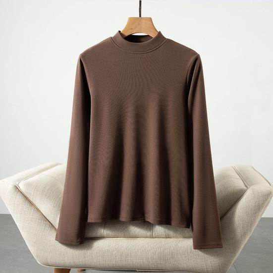 Women Bottoming Tops DE Velvet Self-Heating Thermal Top Half High Collar Long Sleeve Slim Fit Base Layer Shirt