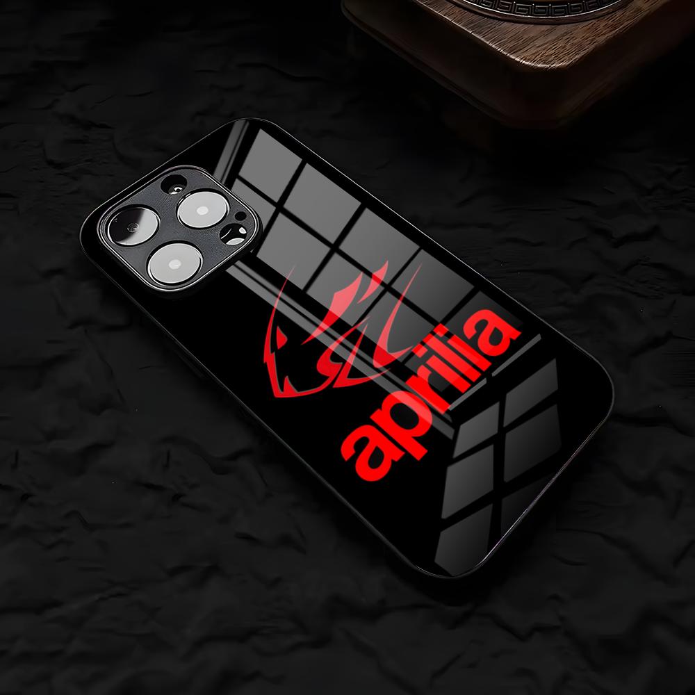 Coole A-Aprilias Racing Handyhülle für iPhone 17 Air 16 E Pro Max 15 14 13 Mini 12 Pro 11 Max Plus Schwarzes Glas Cover