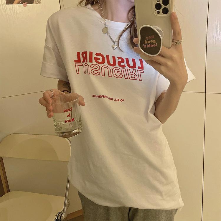 Official picture short-sleeved T-shirt female ins tide summer student half-sleeved Korean version loose and thin Korean style chic top foreign