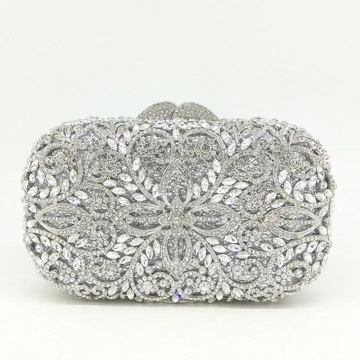 

Boutique De FGG (in stock) Emerald Green Women Flower Evening Bags and Clutches Bridal Wedding Rhinestone Handbags and Purses Mini Clutch