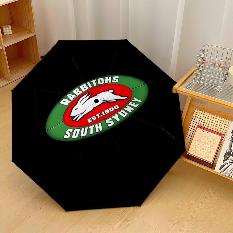 South Sydney Rabbitohs Print Auto 8?Ribs Folding Umbrella Wind Resistant Lightweight Automatic Umbrella For Daily Travel