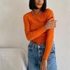 Ribbed Neck T Shirt Green Women Spring Ladies Clothes Solid Slim Mesh Sexy Cropped Long Sleeve Tops