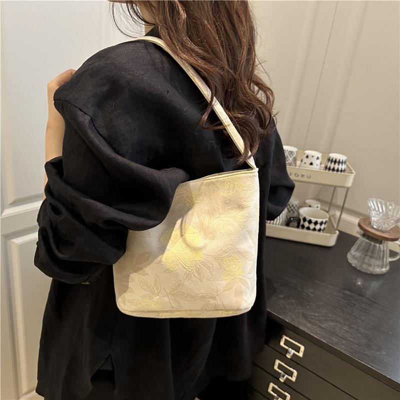 Casual Print Women Bucket Shoulder Bags Ctrasting Color Portable Ladies Shopping Bag Simple Commuter Female Underarm Handbag
