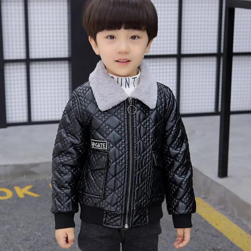 Boys Boys Plus Velvet Thick Leather Jacket Outer Jacket