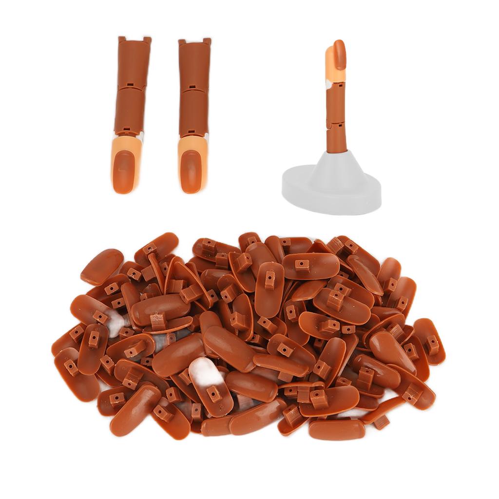 Nail Art Training Practice Finger Bendable Joints False Nail Tips Finger Mannequin with Base