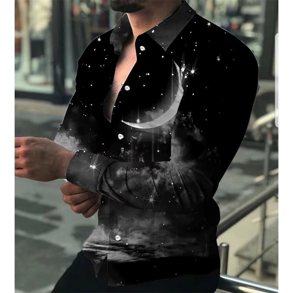Men Clothes Fashion Long Sleeve 3D Digital Print Shirt