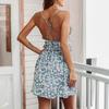 Blumendruck Damen Spaghetti-Träger A-Linien-Kleid Ärmellos Hohe Taille Über Knie Sommer Frühling S-XL