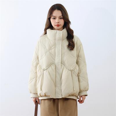Autumn and Winter New National Style Stand-up Collar Solid Color Simple Down Jacket Women