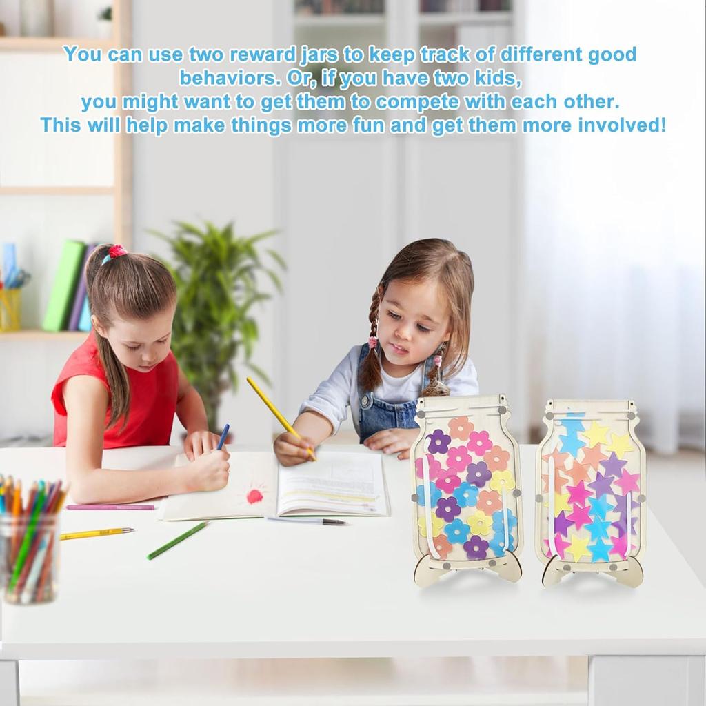 2 PACK Reward Jars for Kids: Magnetic Star Jar Reward System for Classroom & Home - Back To School Class Positive Behavior Incentive Jar for Teacher