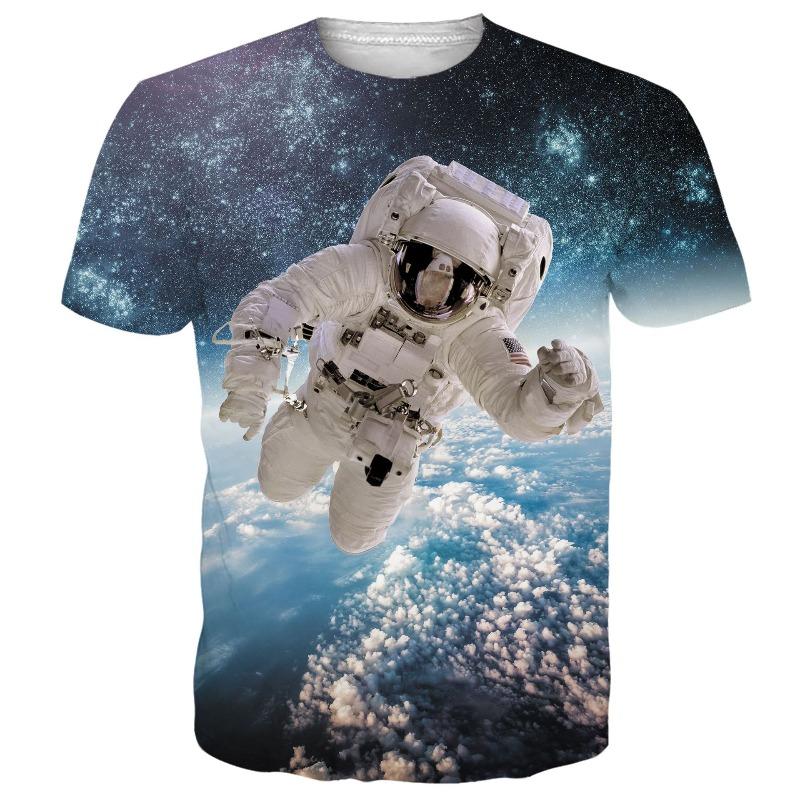 Summer Casual Fashion Plus Size 3D Astronaut Color Printed Loose T-shirt- Soft Medium Elastic Polyester Fiber Fabric Summer Loose Casual Wear