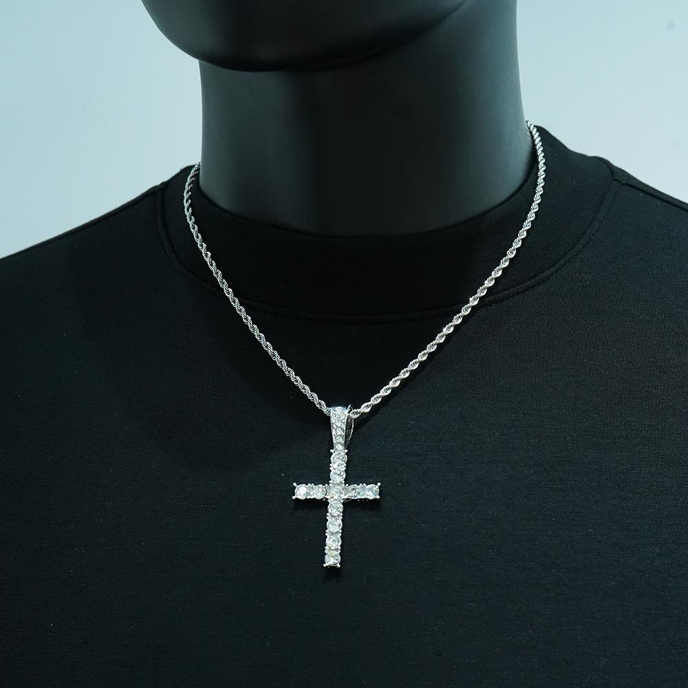 Full Diamond Cross Pendant Personalized Light Luxury Accessories Jewelry Environmental Friendly Alloy Retro Cross Fried Dough Twists Necklace