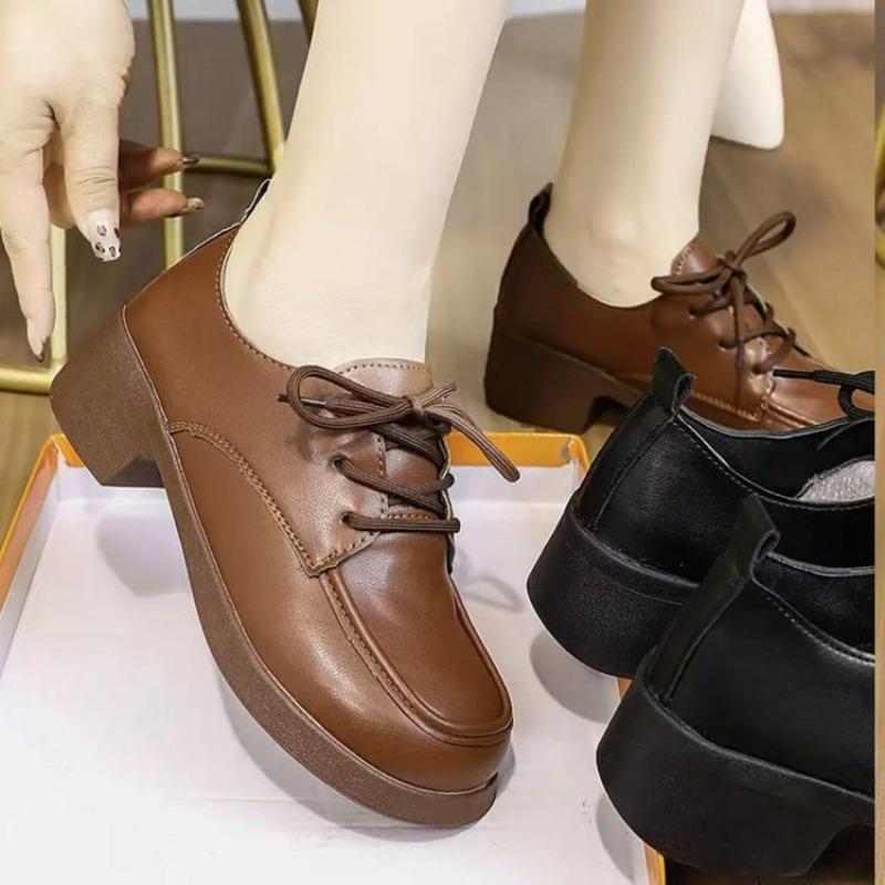 

Женские туфли на шнуровке одинарные туфли лоферы универсальные ретро платформа осенняя мода повседневная обувь круглый носок 40 коричневый