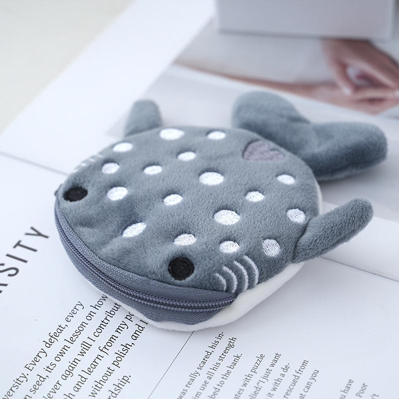 Women Plush Shark Coin Purse Cute Mini Coin Bags Pouch Zipper Three-dimensional Coin Money Headphone Holder Bag Wallet Ke