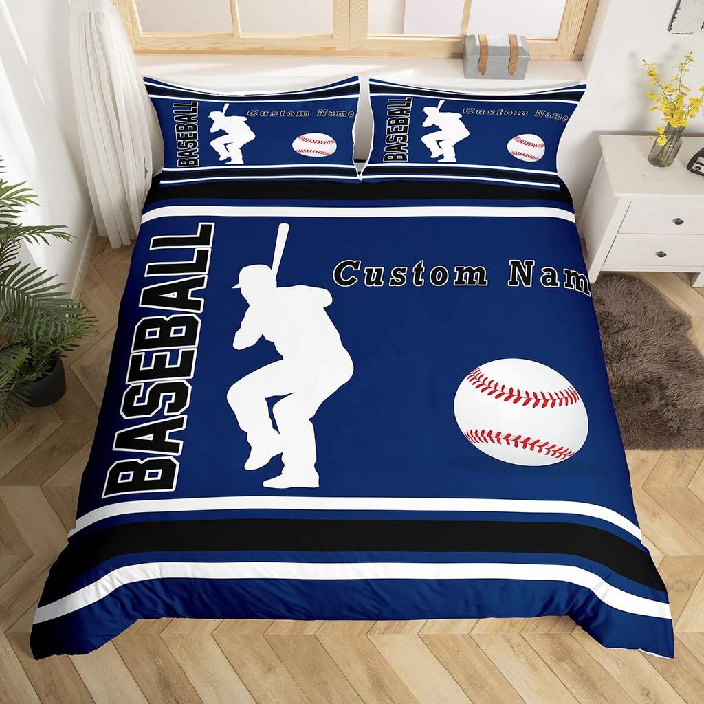 Name Soccer Duvet Cover For Boys Teens Blue Flame Soccer Bedding Collection Personalized Sports Comforter Cover Bedroom Decor