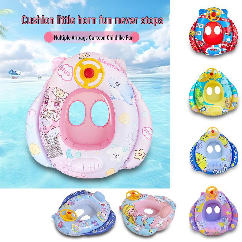 Children's Steering Wheel & Cartoon Seat Ring: Mermaid & Dinosaur Inflatable Swim Toys