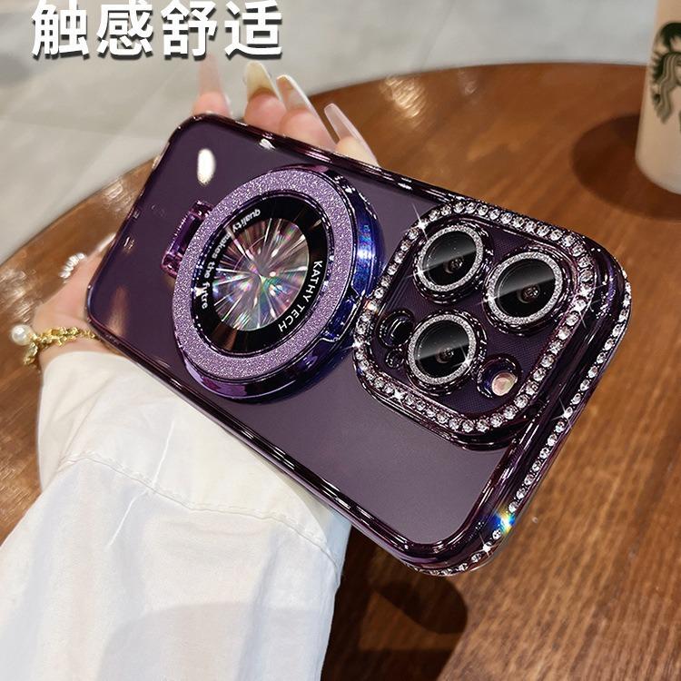 Applicable to iPhone17PRO mobile phone case, advanced sense rhinestone glitter, magnetic suction bracket, Apple 16E transparent sheath 15.