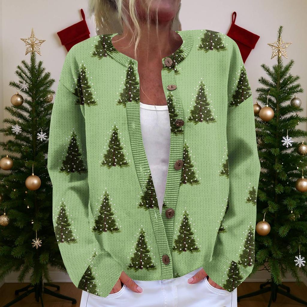 Damen Strickjacke Langarm Leichtgewichtige Jacke mit lustigem Weihnachtsdruck