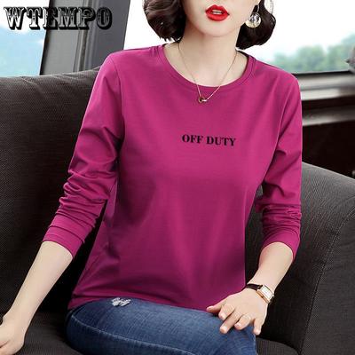 100% Baumwolle Koreanisches Langarm-T-Shirt für Damen, lockere große Damen-Unterteile