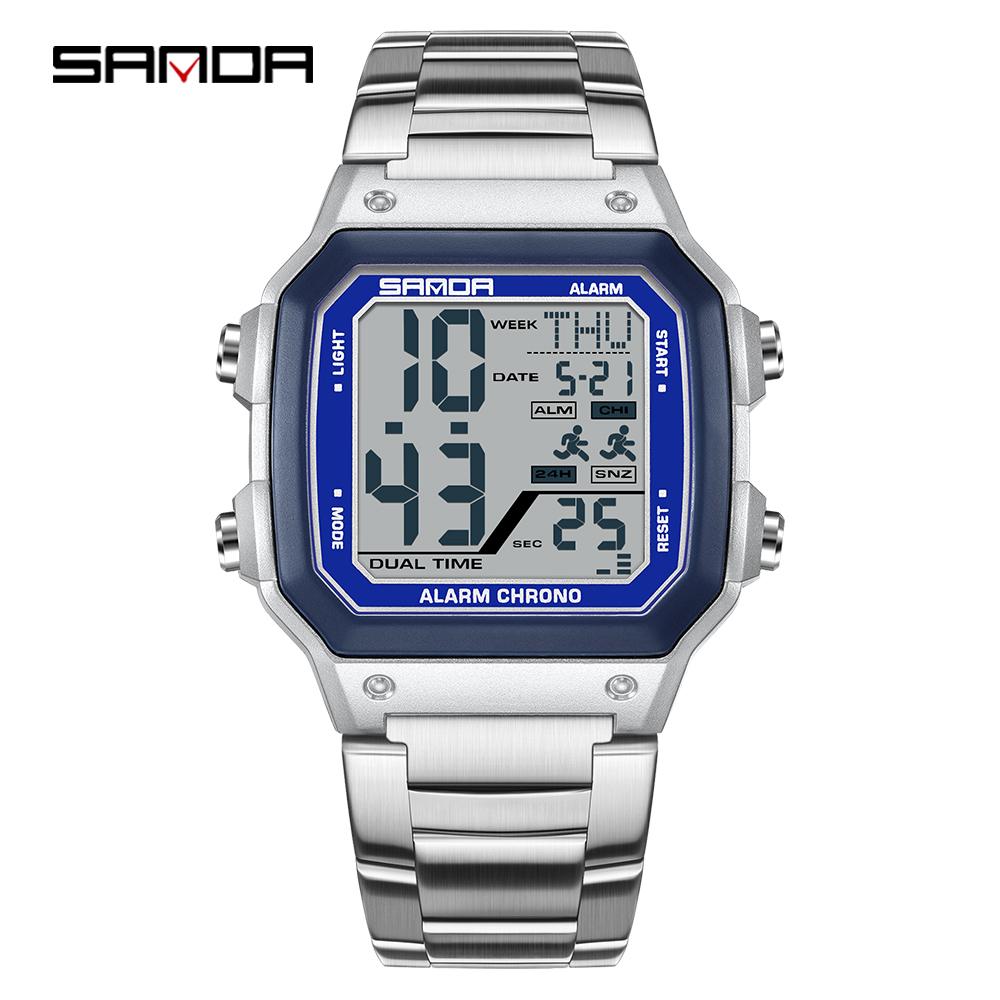 Sanda 6380 Fashion Men's Electronic Led Digital Watch Sports Night light Multi Functional Waterproof Student Timing Alarm Clock