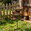 Metal Bird Bath Rustic Vintage Rain Catcher Garden Stake with 3-Tiered Bath Bowls Outdoor Bee Watering Station for Outside