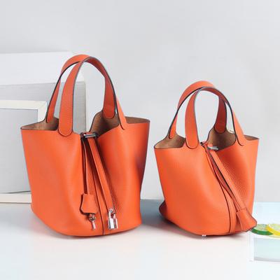Neue Litschi-Muster Mode Lässige Eimer Tasche Einfache Erste Schicht Rindsleder Gemüsekorb Tasche Echtes Leder Handtasche Damen