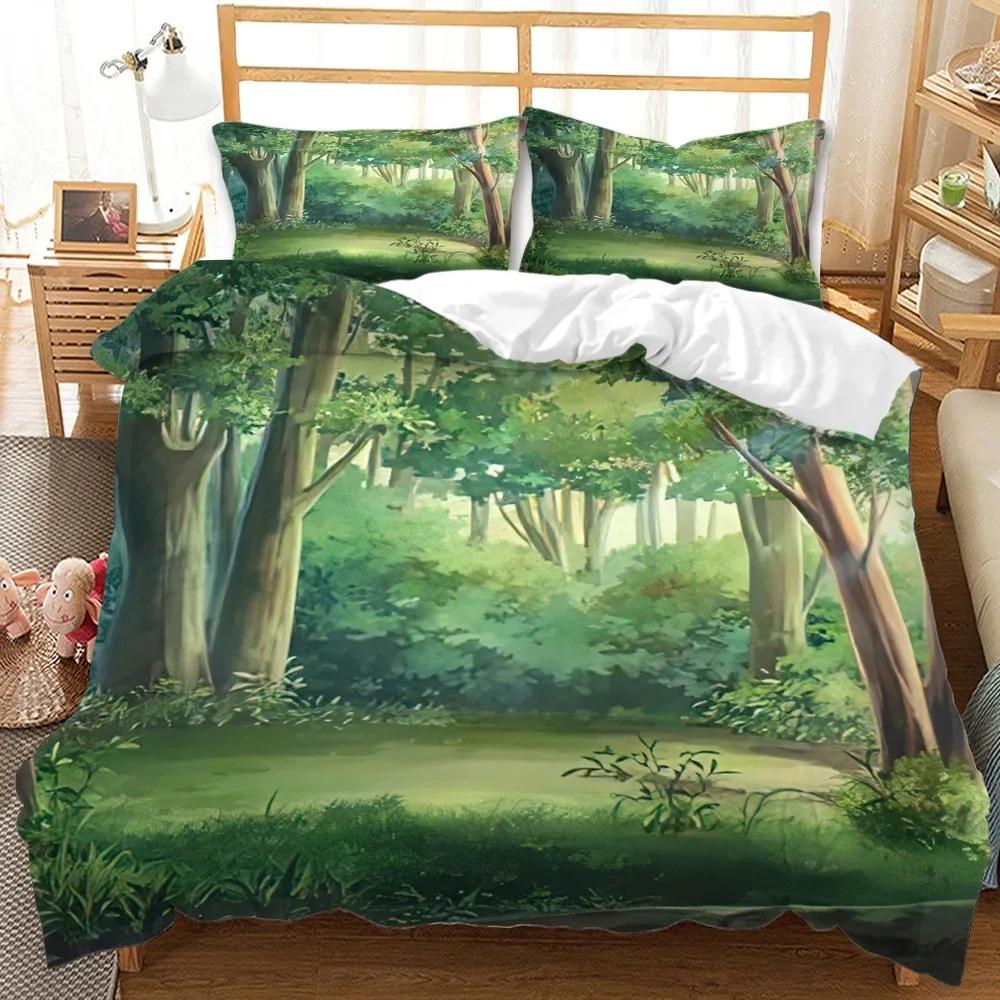 Forest Duvet Cover Set Tree Pattern Cool Colors King Queen Size Polyester Comforter Cover for Kids Boys Girls Teens Bedding Set