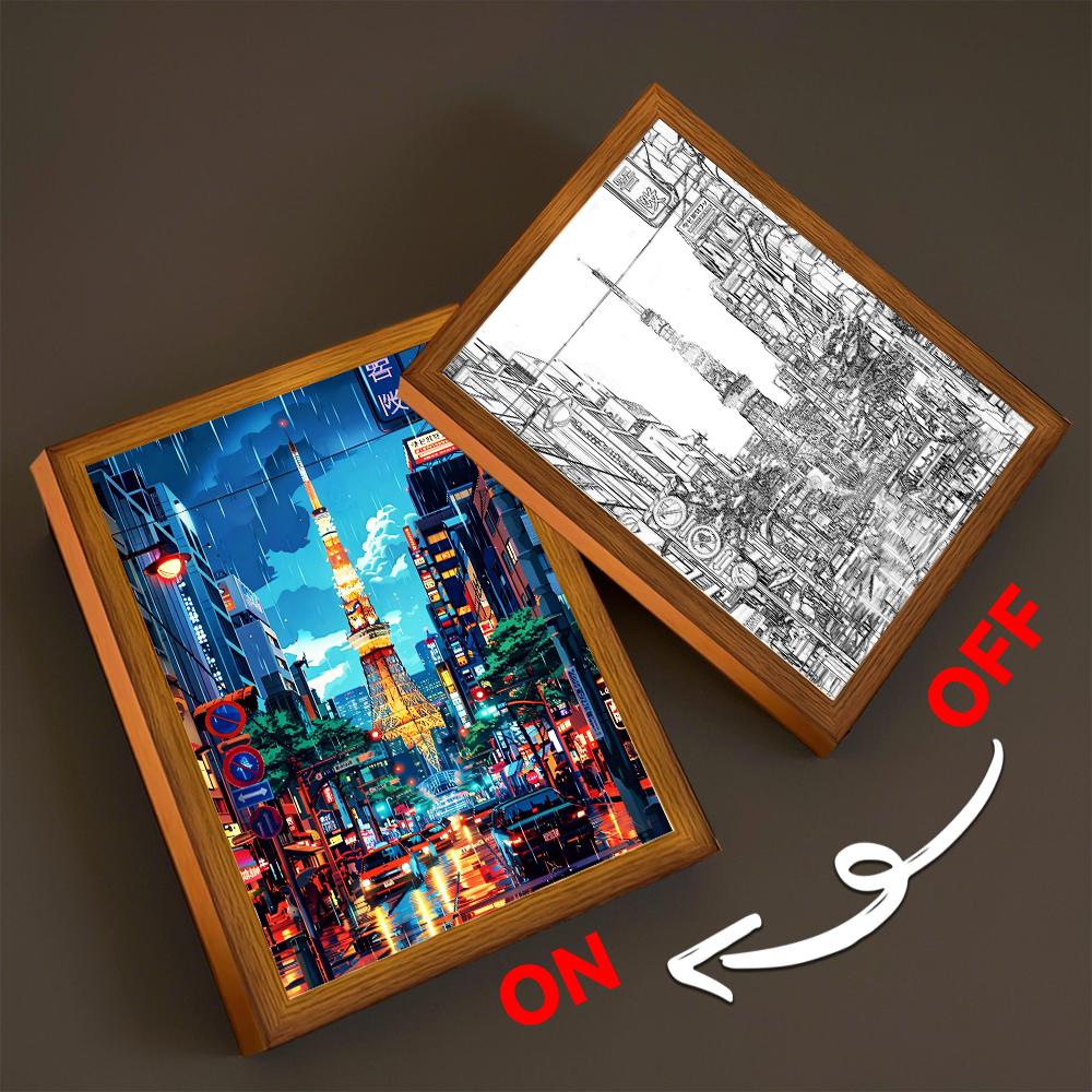 Asian Tokyo Eastern Cities Pretty Cityscape Painting Photo Frame Bedside Light Home Office Perfect Gift Traveler LED and for Kid Friendly Entertaining