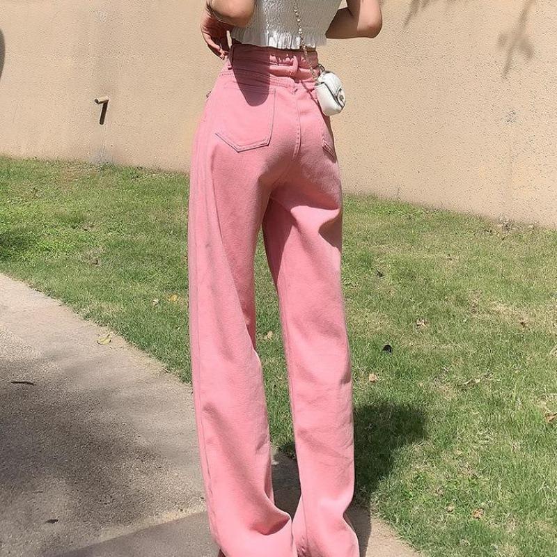 Pink Jeans Women's Summer Thin High-waisted Straight Wide-leg Pants New Loose and Thin Spice Girl Floor Pants
