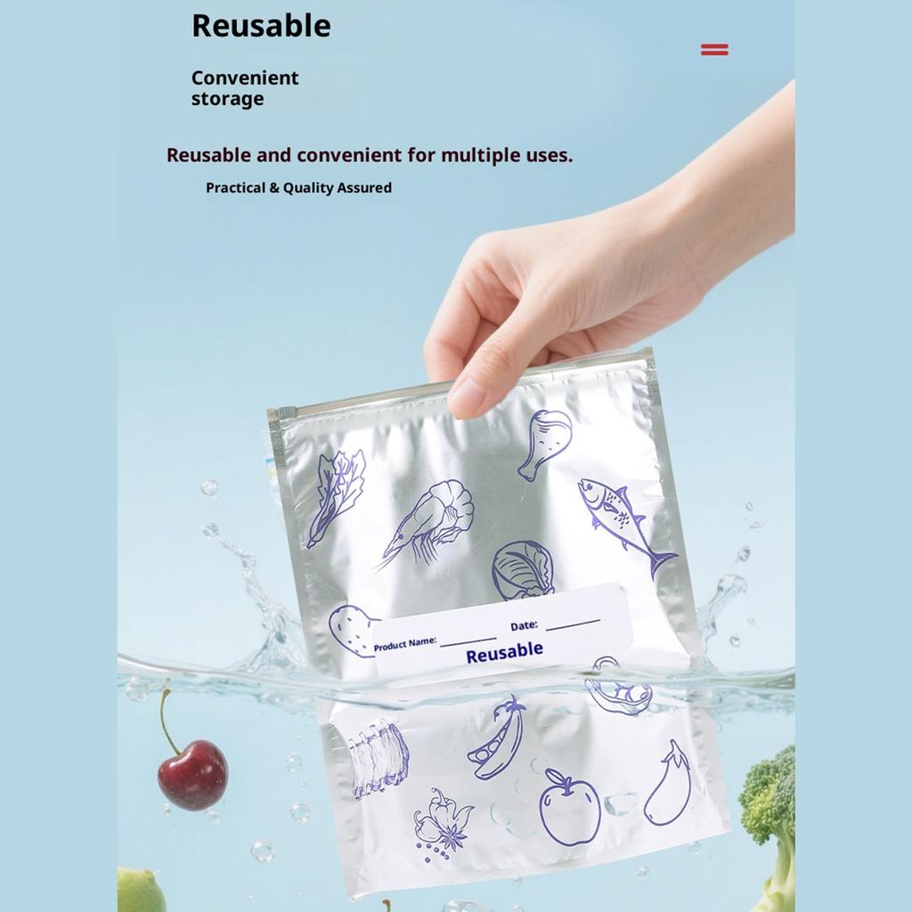 Reusable Aluminum Foil Sealable Storage Bags W/ Zipper Freezer Safe & Leak Proof Stand Up Storage Bags for Meat Fruit