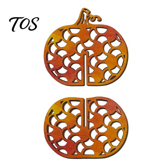 Pastoral Style Autumn Accents Thanksgiving Wooden Pumpkin Decor, Vintage Striped Hollow Carved Ornament Waterproof Decor for Home Party, Rustic