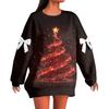 Ladies' Christmas Printed Bow Round Neck Long Sleeved Loose Pullover Sweater Sweatshirt Top