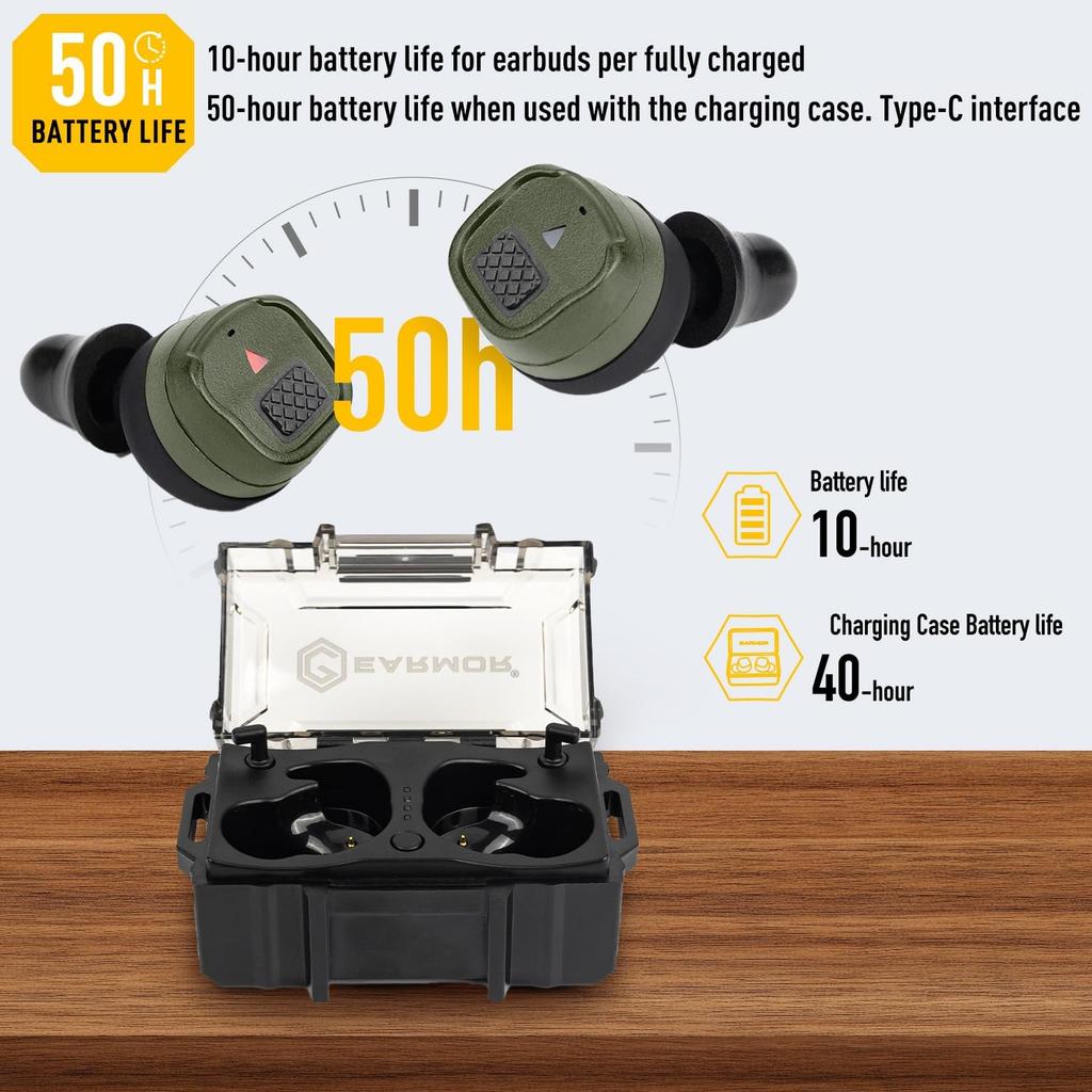 EARMOR M11T PRO Tactical Bluetooth Electronic Noise Canceling & Sound Amplification Earplugs, Shooting Ear Protection Earmuff