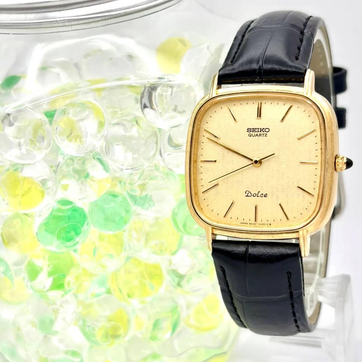 [Хорошее состояние/Новая батарея] Мужские часы SEIKO Dolce Золотые Квадратные 6030-5420 2D0017 Новый ремешок