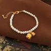 Copper-Plated Gold Lily of the Valley Pearl Bracelet - Elegant French Style Clavicle Chain for Women