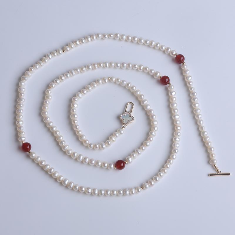 New Design Natural Freshwater Pearl Long Necklace for Women Flower Clasp Necklace Sweater Chain Fashion Jewelry