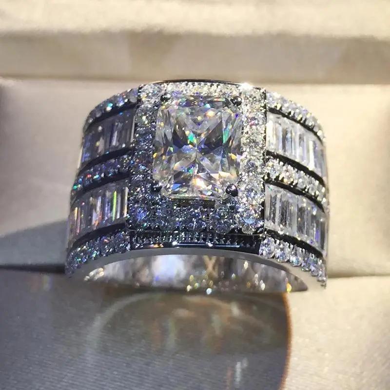 Huitan Newly Gorgeous Women Rings Full Geometric Cubic Zirconia Wide Band Wedding Engagement Rings Luxury CopperColor Jewelry