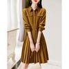 Elegant Pleated Long Sleeve A-Line Midi Dress