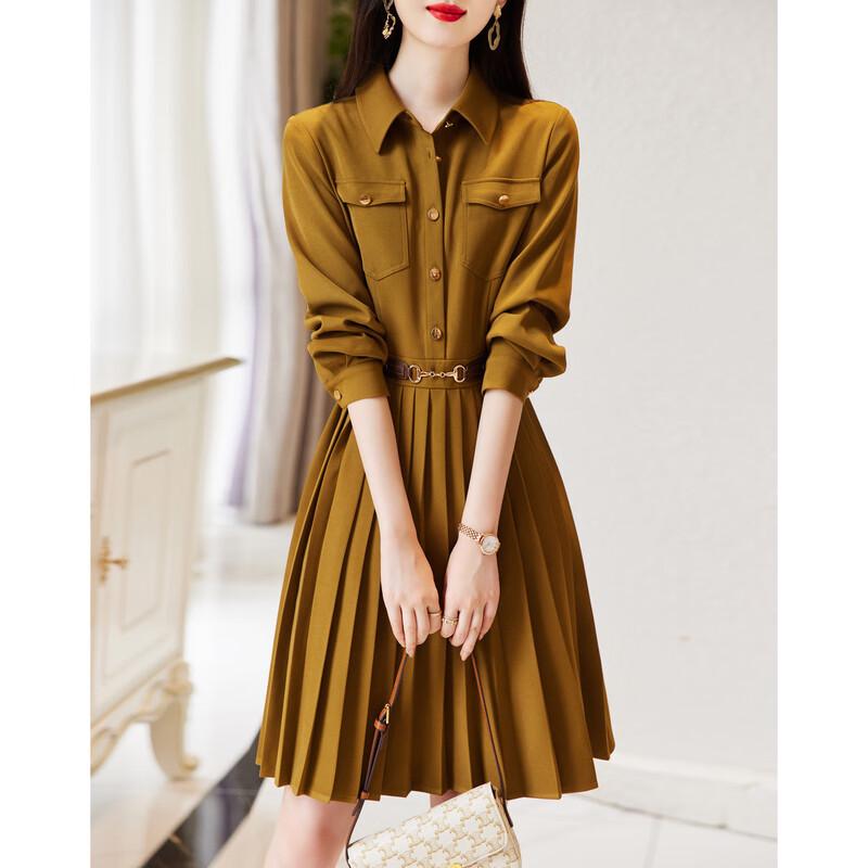 Elegant Pleated Long Sleeve A-Line Midi Dress